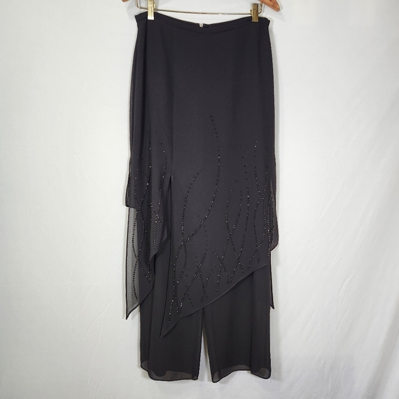 Vintage JR Nites Sheer Wide Leg Black High Waist Asymmetrical Pantsuit with Slit - Picture 8 of 14